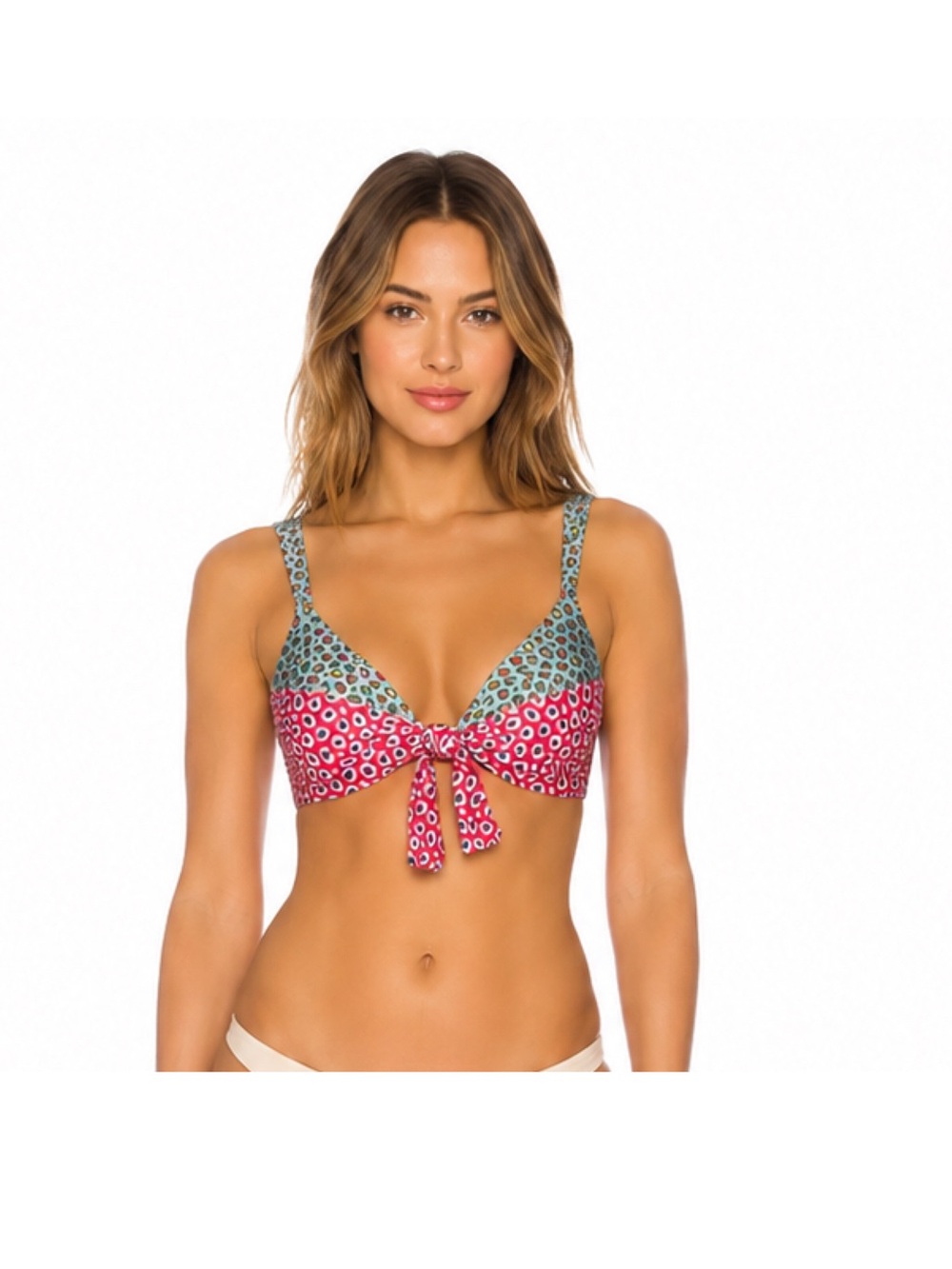 Farm Rio Patcha Leopard Animal Print Multicolor Tie Back Bikini Swim Top